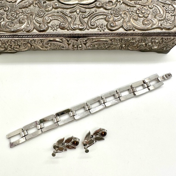 Vintage Rhinestone Bracelet & Sterling Earrings - Picture 7 of 11